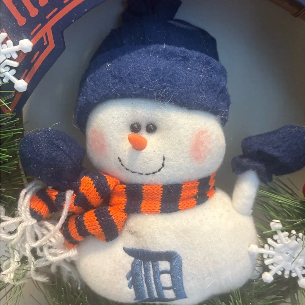 Detroit Tigers 12” Christmas Festive Snowman Holiday Wreath - Blue/ Orange MLB